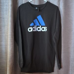 Adidas Men's Crewneck Sweater in Black with Blue and White Logo